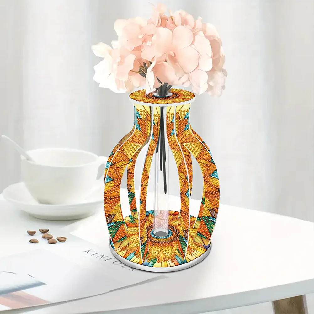 Acrylic Wood Sunflowers DIY Diamond Painting Flower Vase for Home Office Decor