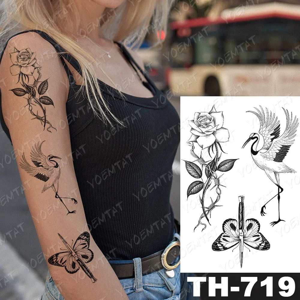 Waterproof Temporary Tattoo Stickers Fox Dragon Wolf Monster Old School Lotus Peony Flash Tatto Women Men Body Art Fake Tattoos