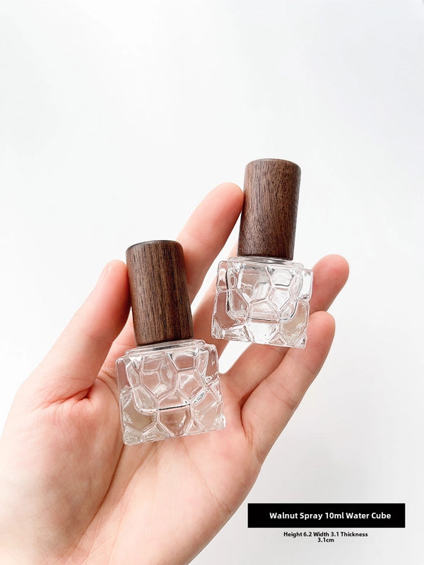 Perfume Sub-bottle High-end Portable 10 Ml Small Sample Bottle Press Bottle Glass Spray Replacement Bottle Wooden Lid Empty Bottle