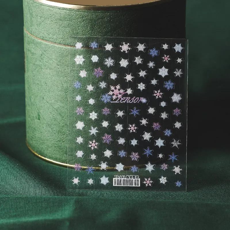 5D Nail Art Stickers Christmas SnowFlake Snowman Deer Tree Design Three-dimensional Frosted Thin Relief Nail Art Charms Decor-Nail Inspo