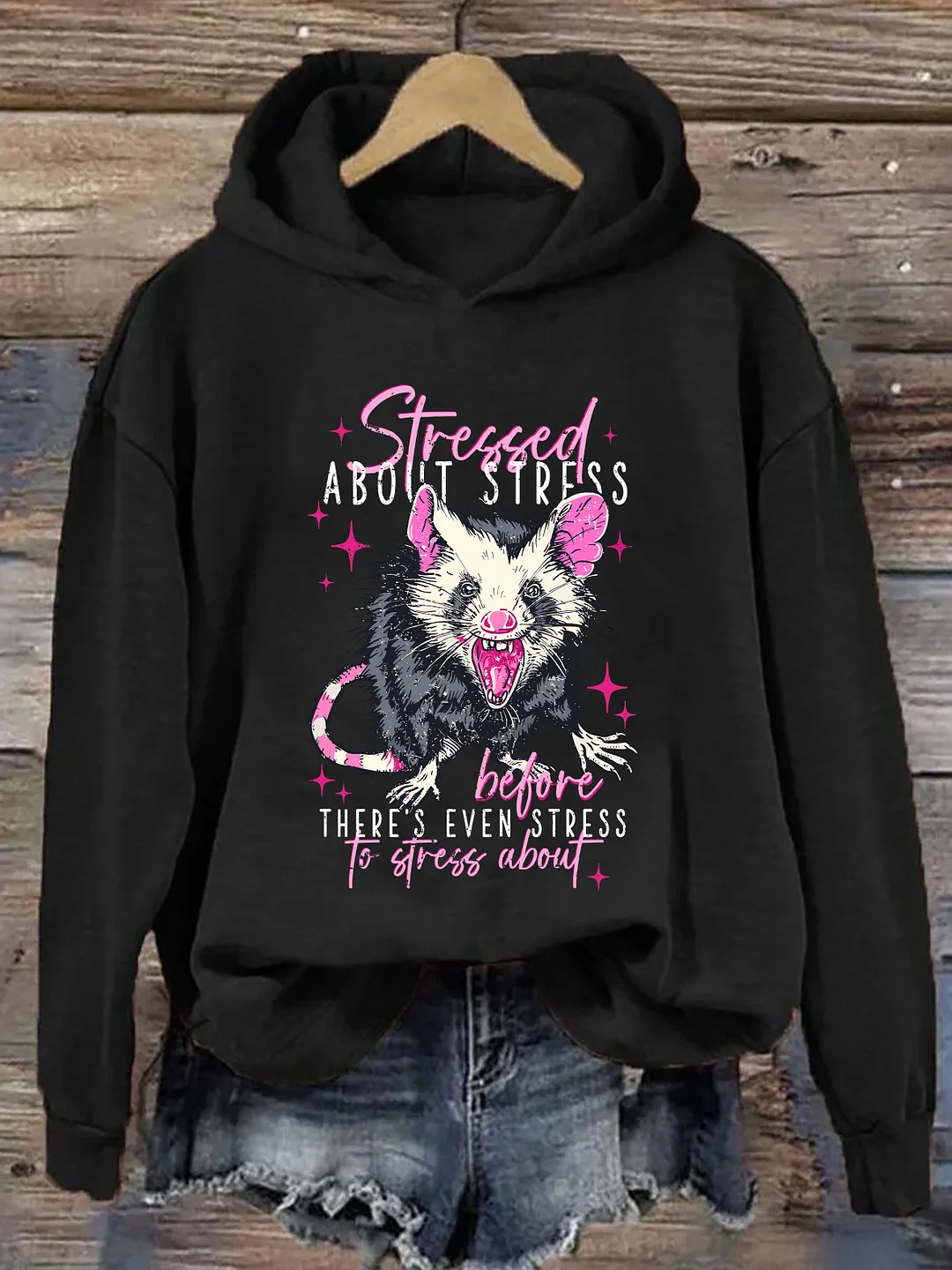 Stressed About Stress Opossum Hoodie