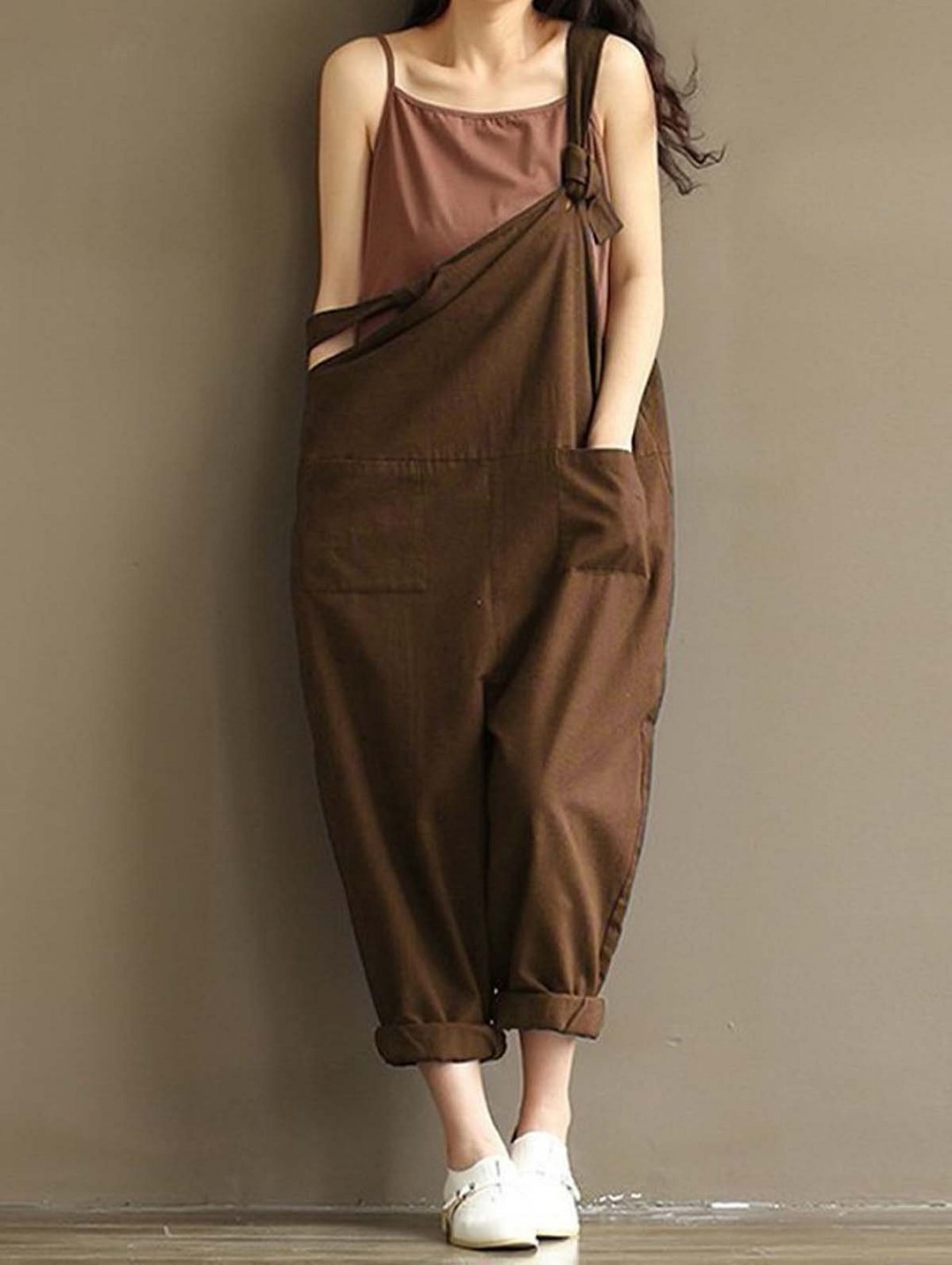 Spaghetti Ursime Casual Pockets Shift Jumpsuits