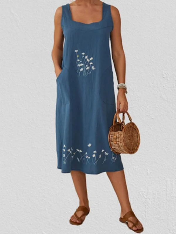 Women's vintage cotton and embroidered loose suspender dress-Mayoulove
