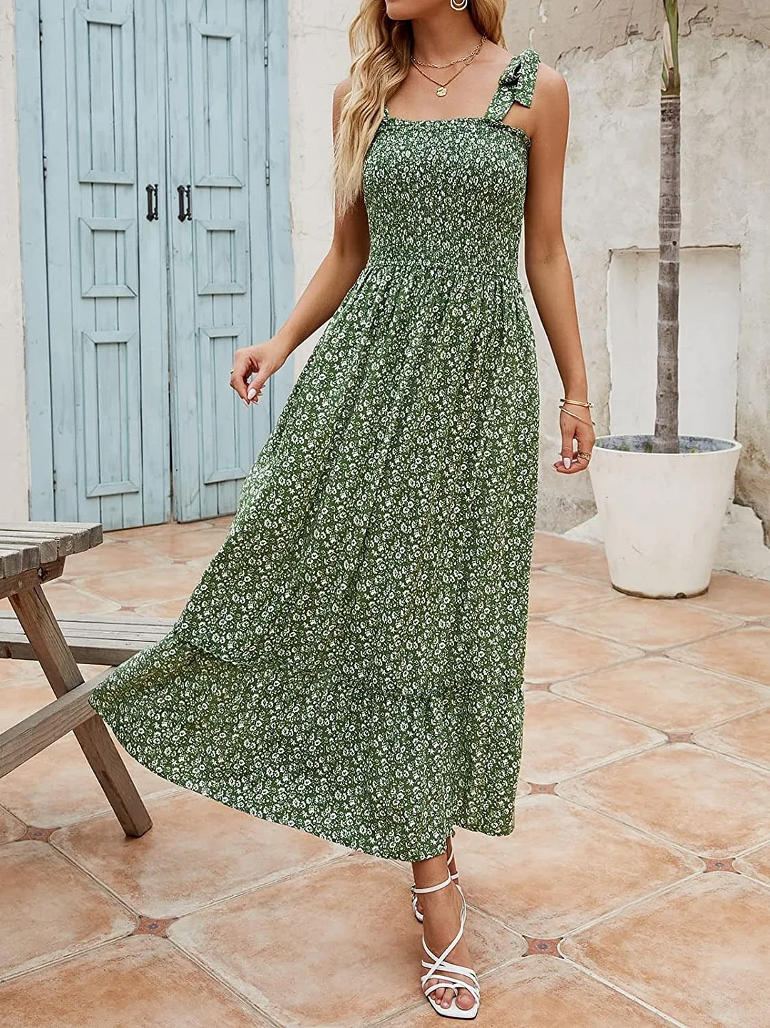 Uveng Long Bohemian Print Strap Loose Casual Dresses