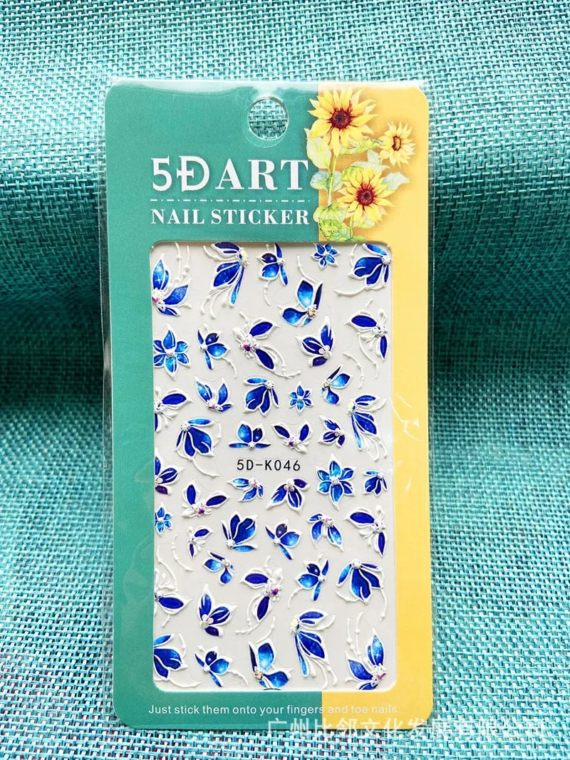 5D Embossed Nail Art Stickers Butterfly Rose Animal Design Flowers Lace Gel Decals Acrylic Engraved Sliders Manicure Art Decora-Nail Inspo