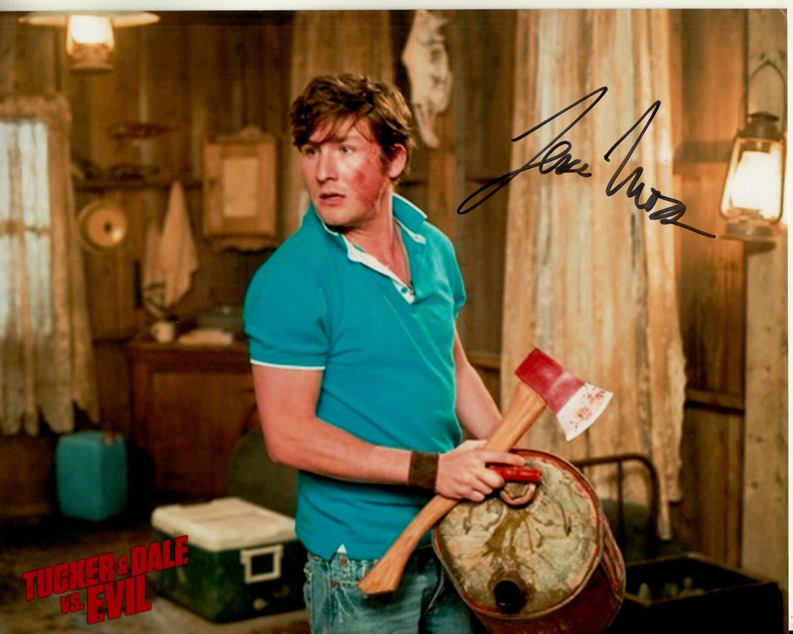 JESSE MOSS hand-signed TUCKER AND DALE VS EVIL 8x10 uacc rd coa CHAD W/ AN AXE