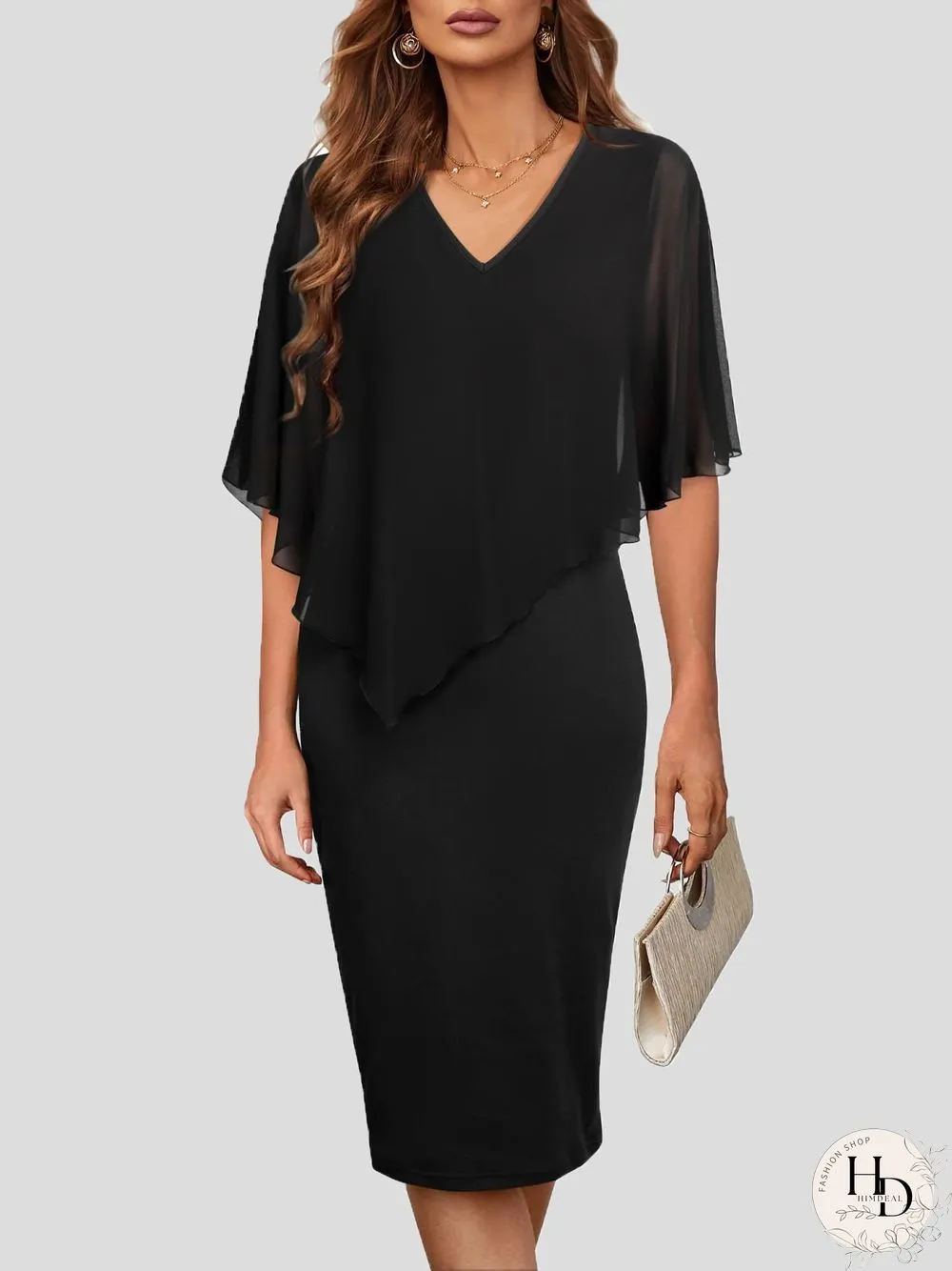Women'S Dresses V-Neck Chiffon Shawl Slim Fit Dress