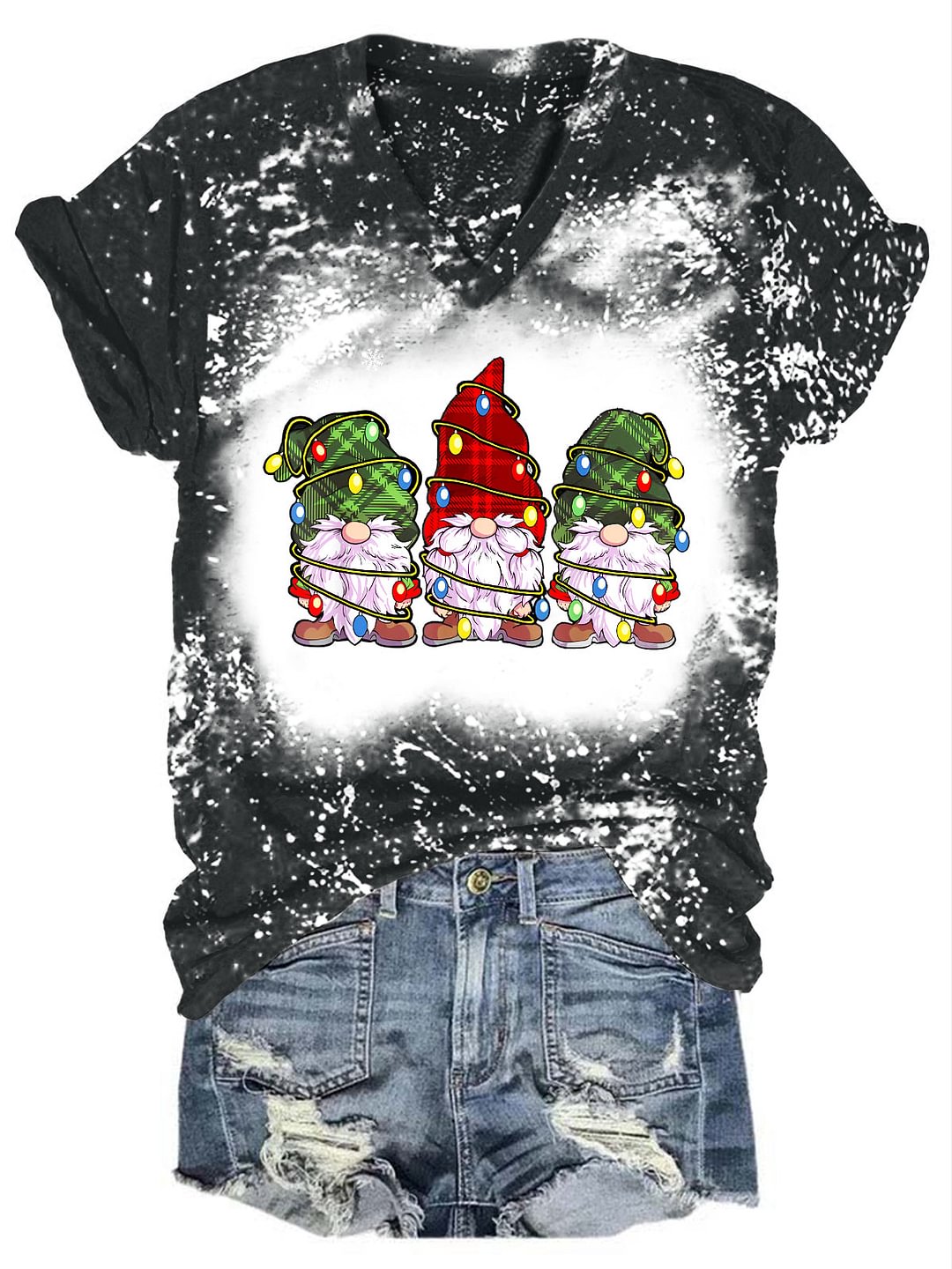 Christmas Funny Gnomes Print T-shirt