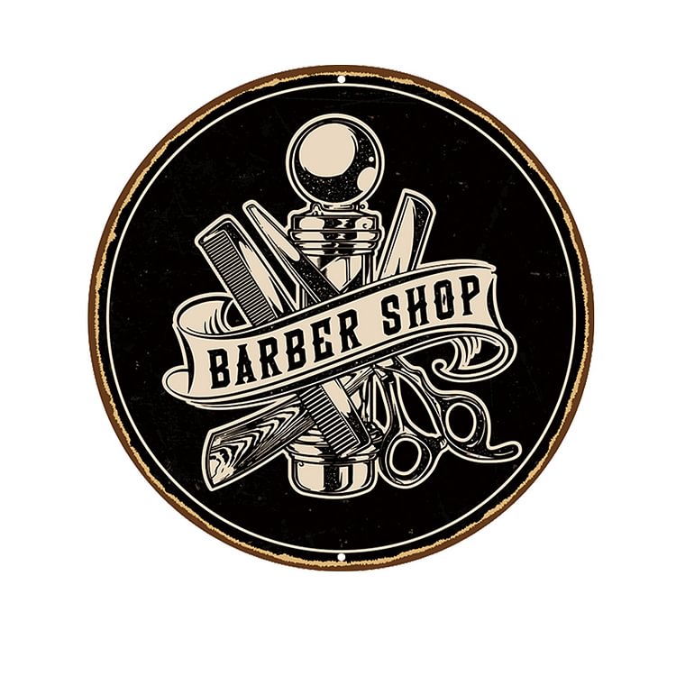 30*30cm - Barber Shop - Round Tin Signs/Wooden Signs