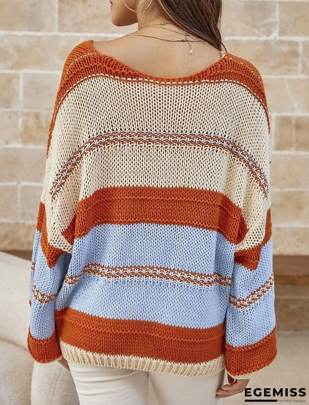 Fashionable And Casual Women's Woollen Striped Top | EGEMISS