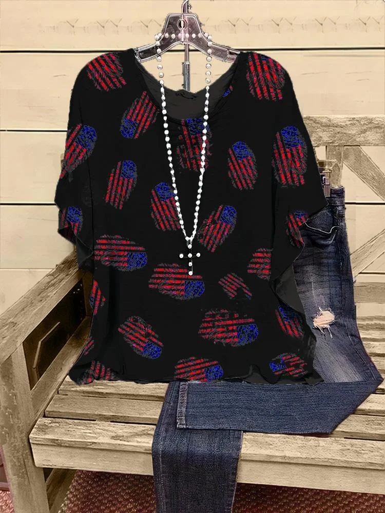 Women's Casual Creative Flag Print Half-sleeve V-neck T-shirt