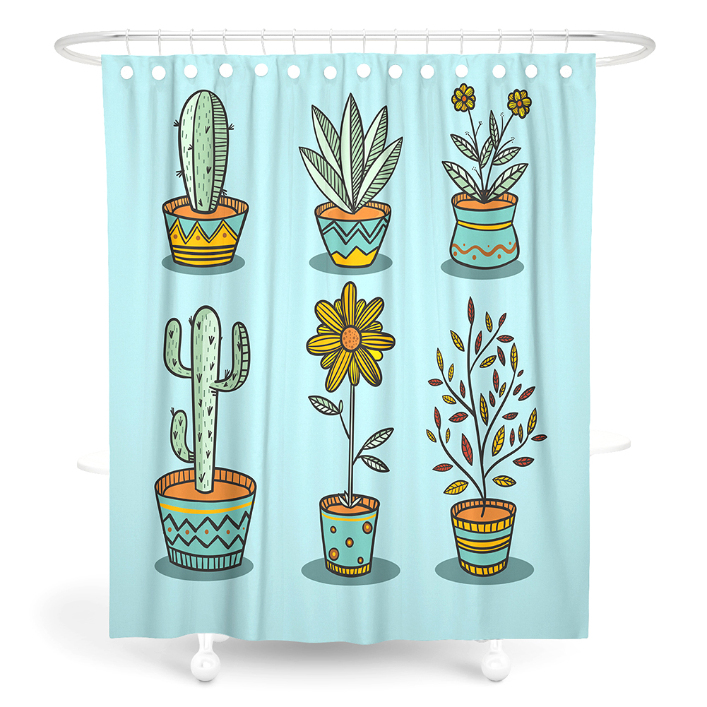 

3D Cactus Print Shower Curtain Polyester Bathroom Curtains w/12 Hooks (C, 501 Original