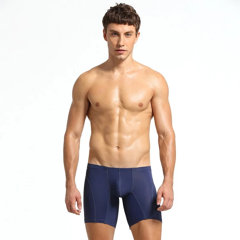 Aonga  Thanksgiving Day Gifts Men's Comfort Fit Long Legs Boxer Briefs Soft Stretch Sports Underwear Men Boxers Solid Ice Silk Underpants Boxer Shorts aonga