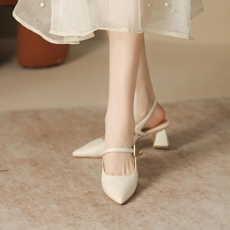 Uveng Uveng Slippers 2024 New French Beautiful Temperament Fairy Style With Skirt Pointed Thick And Word-Word Buckle Sandals