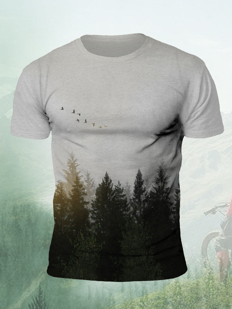 Men's Outdoor Forest Flying Swallow Short-Sleeved Shirt