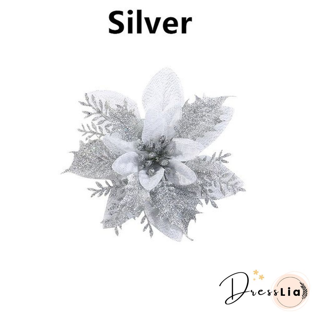 510Pcs Artificial Plastic Christmas Florals Glitter Fake Flowers Merry Tree Decorations