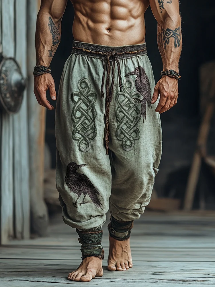 Men's Vintage Viking Raven Inspired Celtic Inspired Emblem Art Pants / Rvogue / Rvogue