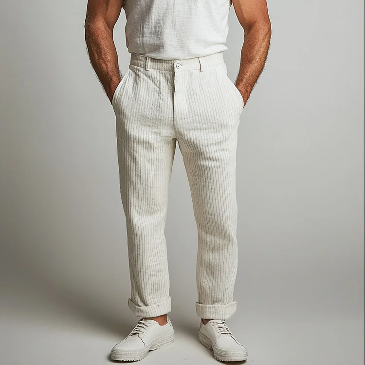 Men's Casual Mid Rise Slant Pocket Straight Leg Pinstripe Pants