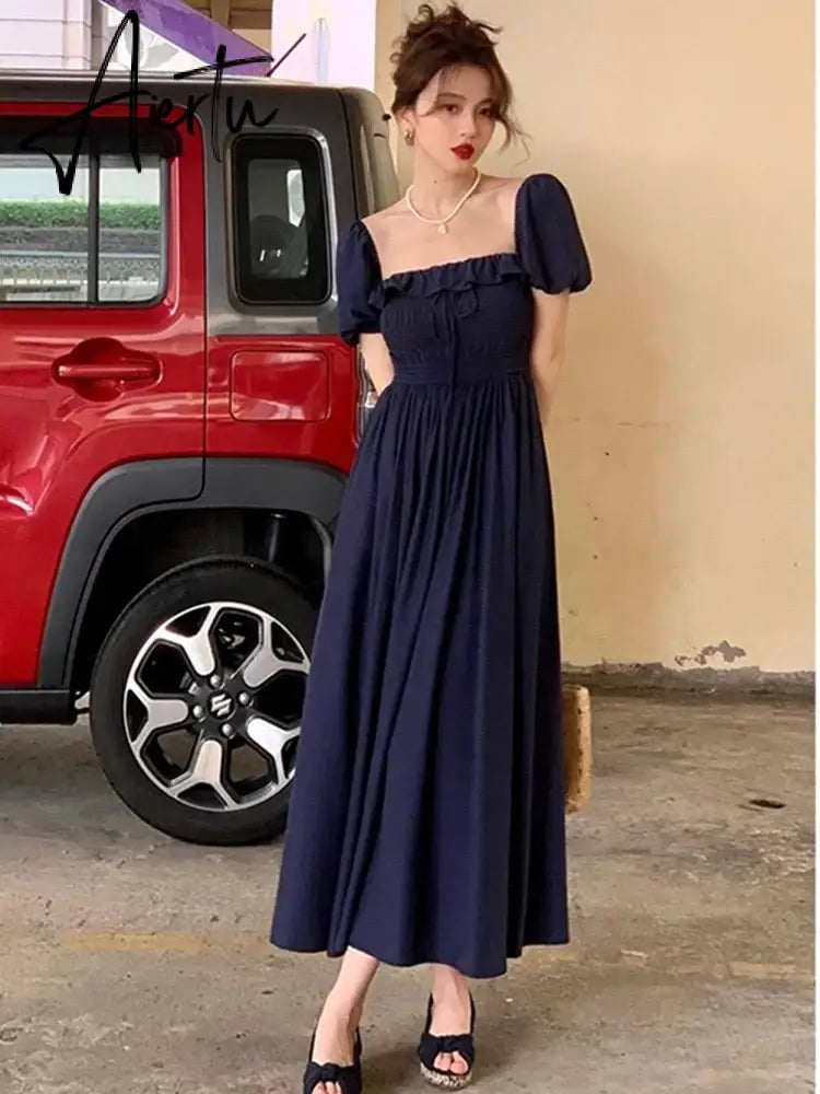 Aiertu Summer New Women Elegant Midi  Chic Drawstring Dresses Holiday Prom Beach Robe Vestidos  Clothes Aiertu
