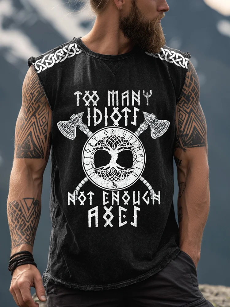 Herren Viking inspirierte Print gewaschene Tank Top