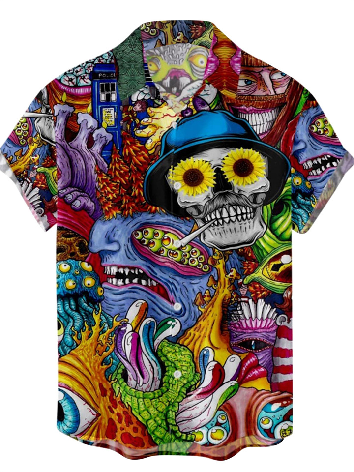 Men's Shirt Summer Hawaiian Shirt Camp Collar Shirt Graphic Shirt Aloha Shirt Skull 3D Print Short Sleeve Casual Tops Loose Beach Blue Design