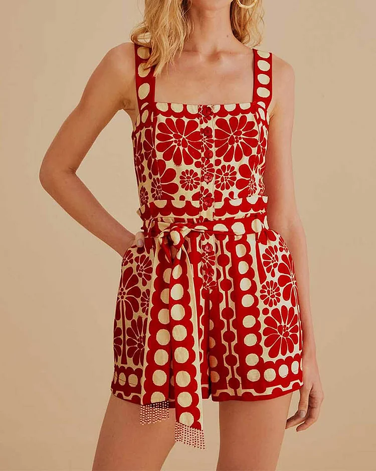 Women's Fashion Printed Suspender Jumpsuit