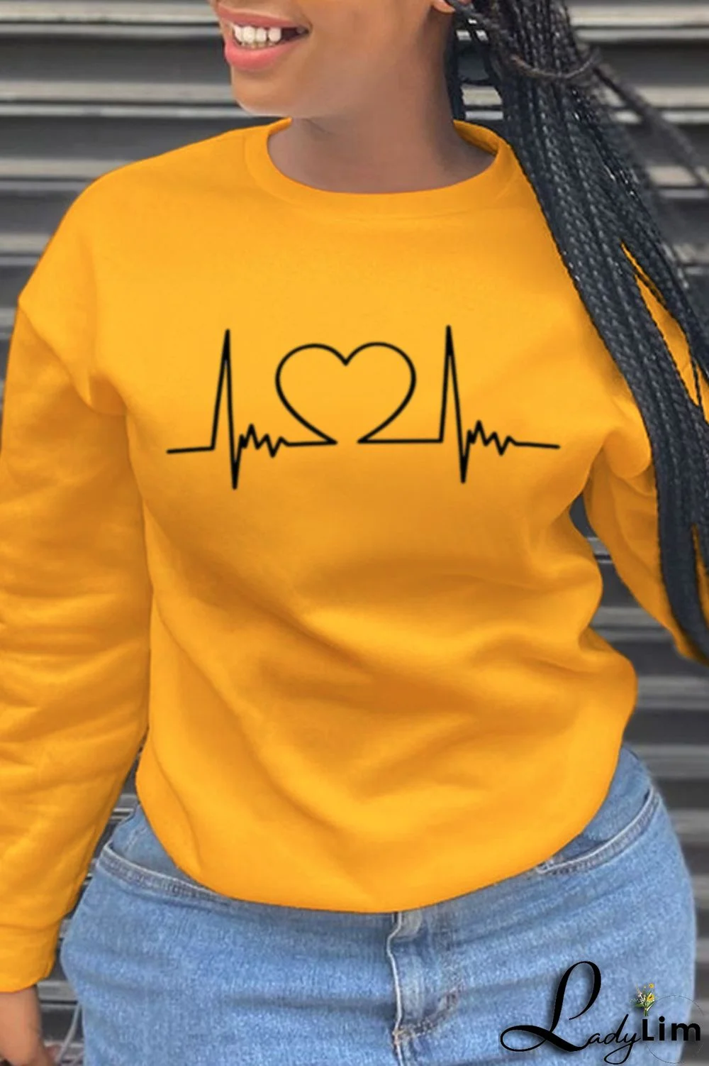 Yellow Sweet Street Print Patchwork O Neck Tops