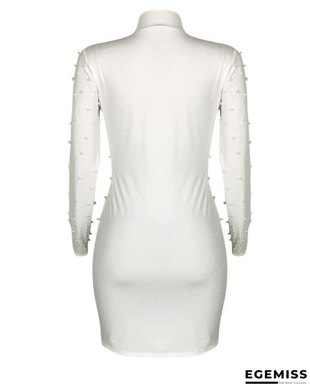 Beading Embellished Long Sleeve Bodycon Dress White Dresses | EGEMISS