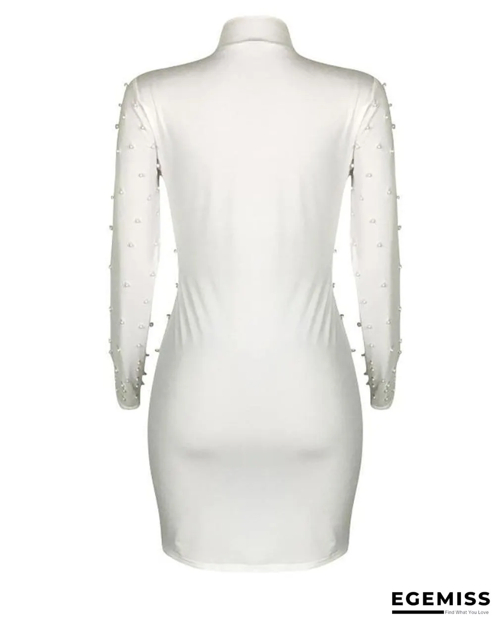 Beading Embellished Long Sleeve Bodycon Dress White Dresses | EGEMISS