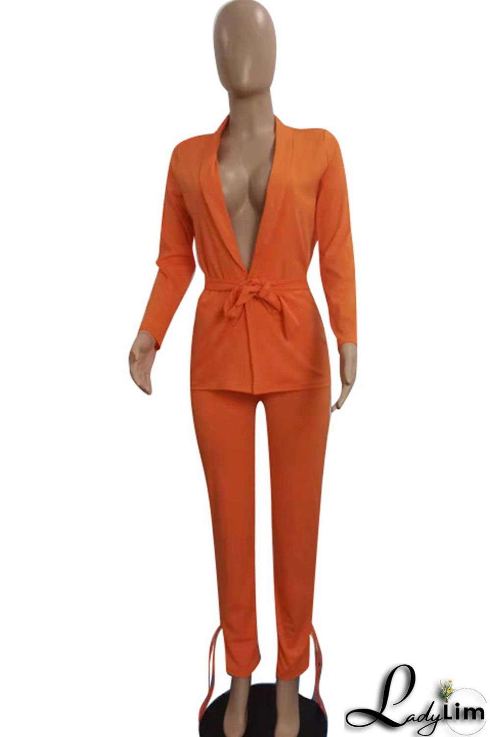 Brown Red Casual Work Solid Patchwork Turn-back Collar Long Sleeve Two Pieces(Contain The Belt)