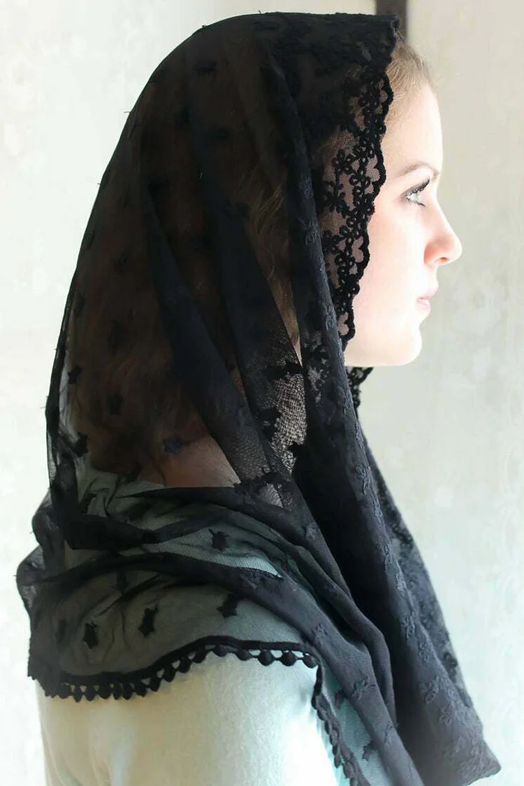 Star Pattern Embroidery Sheer Lace Shayla Hijab Head Scarf