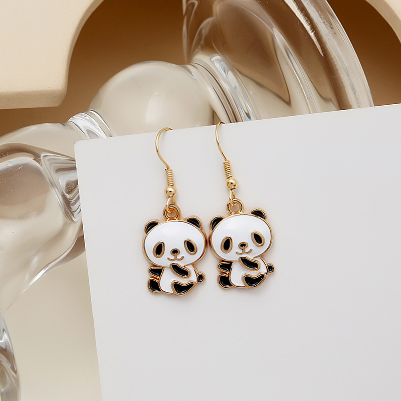 Panda Charm Geometric Drop Earrings – Oriental Elegance