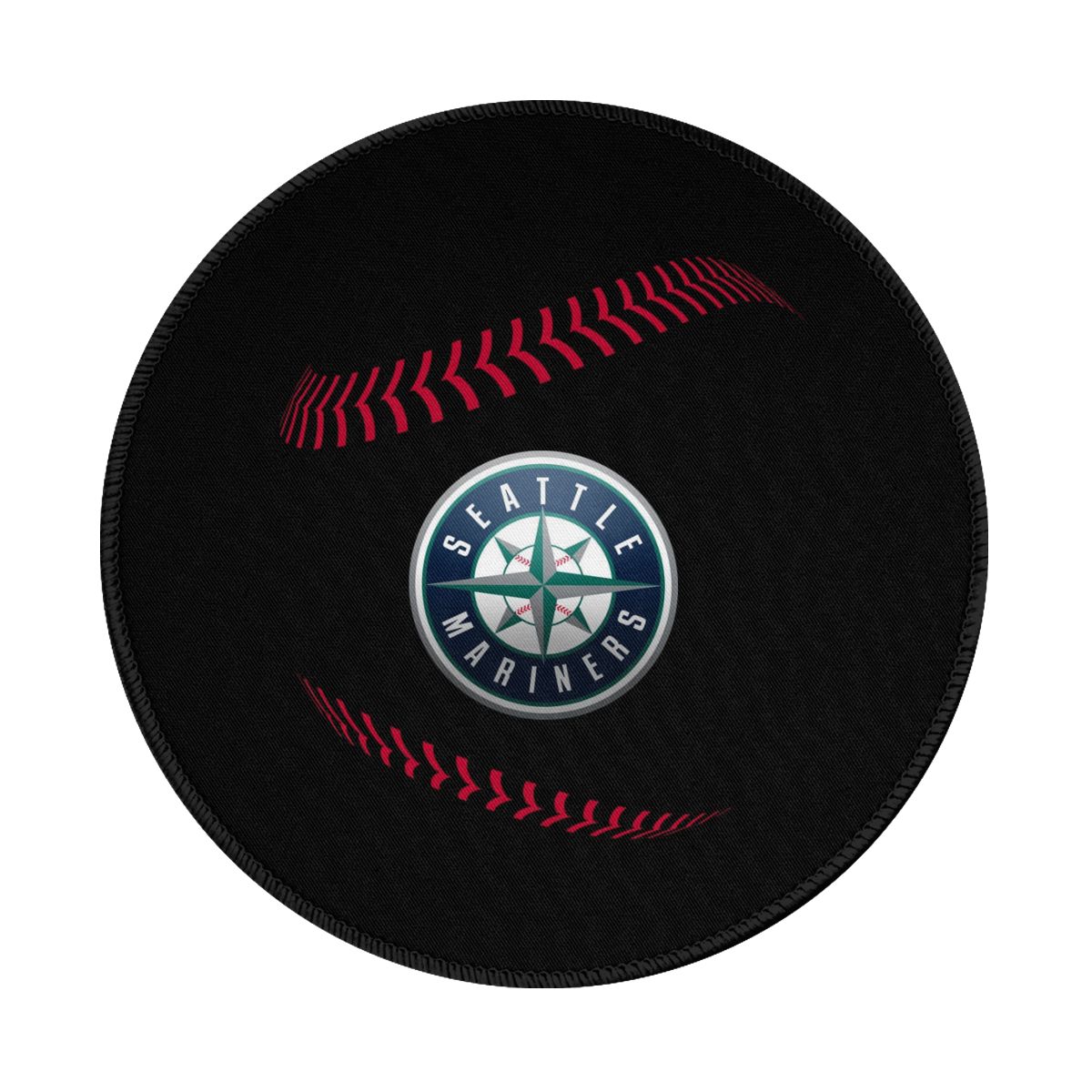 Seattle Mariners Black And Red Baseball Waterproof Round Mouse Pad for Wireless Mouse