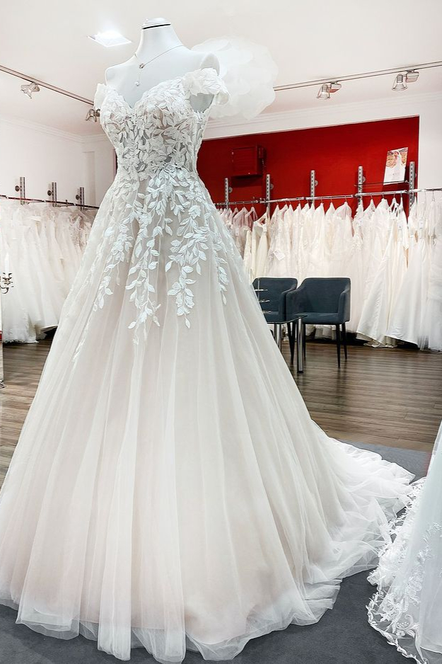 A Line Off Shoulder Long Wedding Dresses Elegant Wedding Dress main image 1