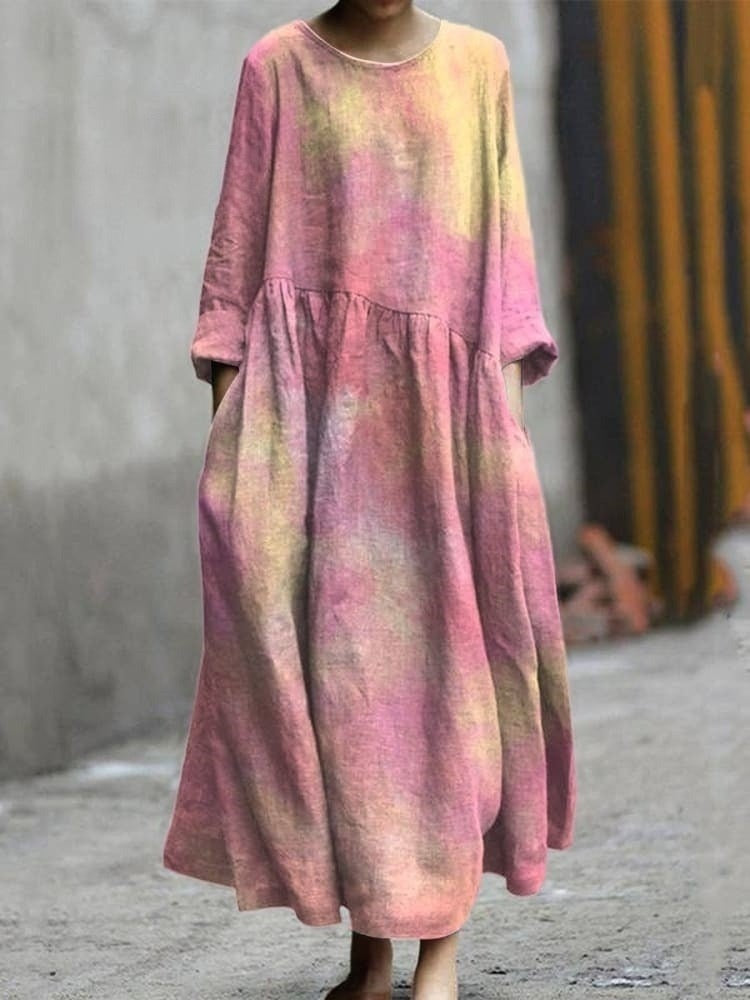 Women's decorative pattern pocket cotton dress