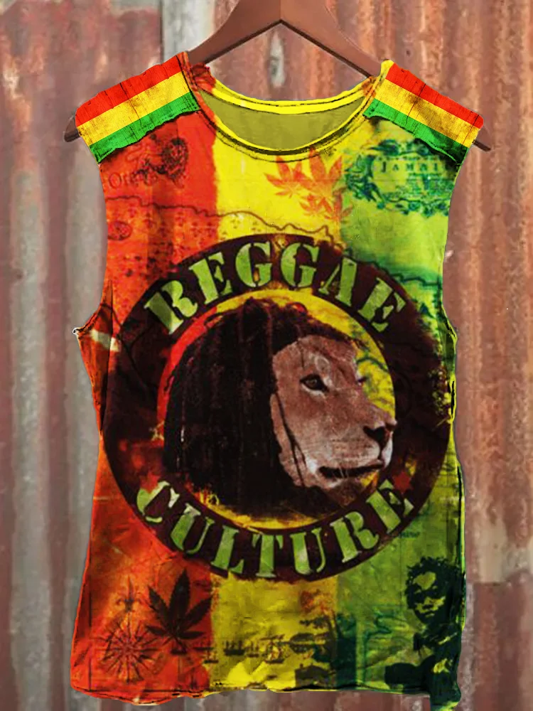 Comstylish Men's Reggae Lover Lion Rasta Colorblock Tank Top