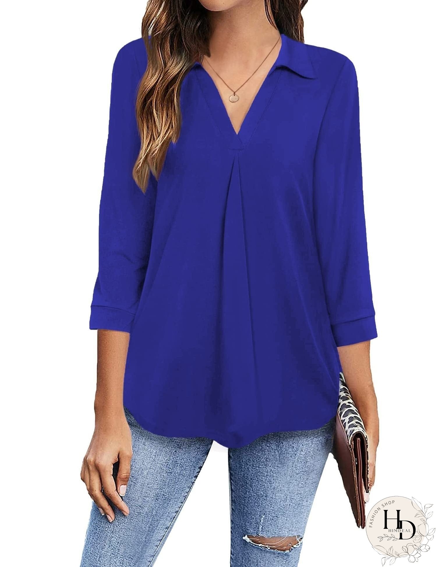 Solid Color V Neck Shirt for Women