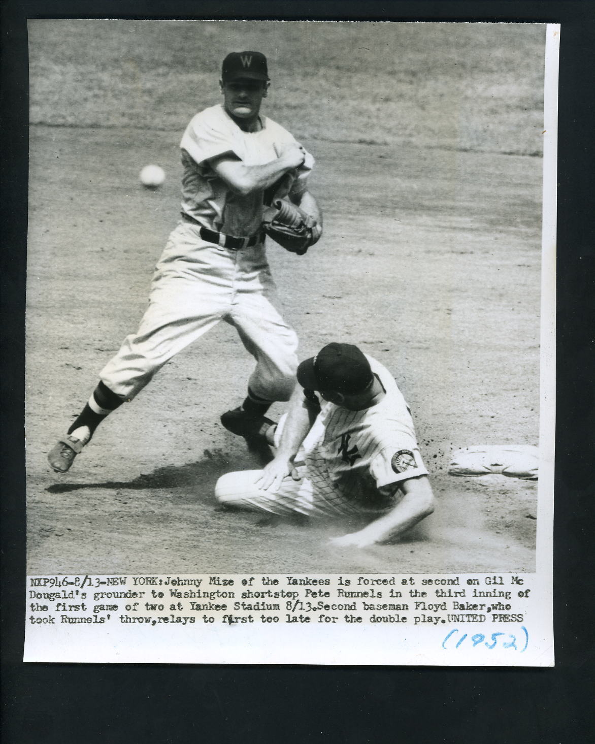 Floyd Baker & Johnny Mize 1952 Press Photo Poster painting Washington Senators New York Yankees