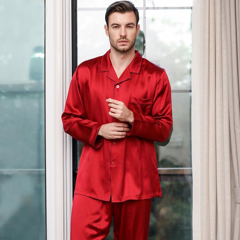 Monogrammed 22 Momme Luxury Pure Silk Pajamas Set For Men REAL SILK LIFE