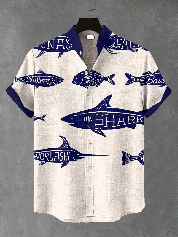 Men's Fish With Names In Tattoo Style Art Print Casual Shirt
