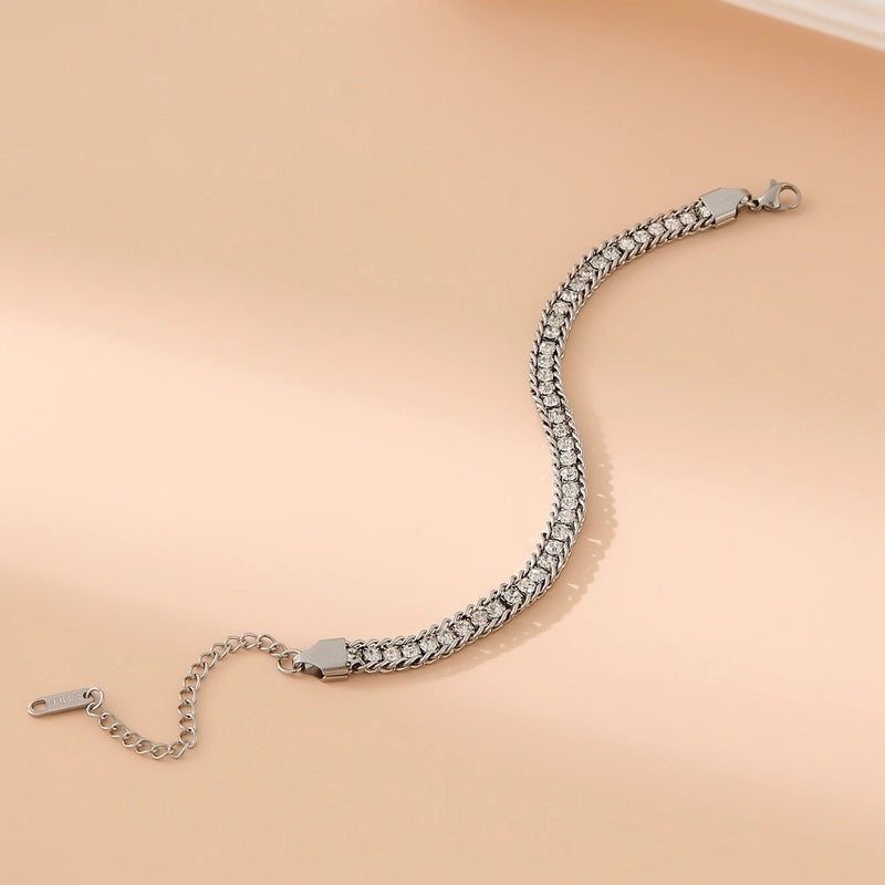 Elegant Glam Minimalist Geometric 304 Stainless Steel 18K Gold Plated Rhinestones Bracelets In Bulk