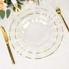10 Pack | 6" Clear Hard Plastic Dessert Plates with Gold Ruffled Rim, Heavy Duty Disposable Salad Appetizer Dinnerware