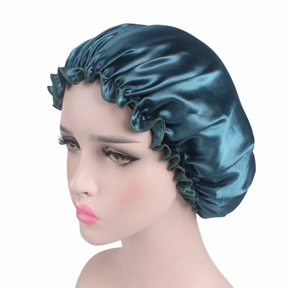 New Soft Silk Women Night Sleep Head Wear Shower Wrap Cap Adjustable Ladies Long Hair Care Bonnet Scraf Satin Hat Accessories