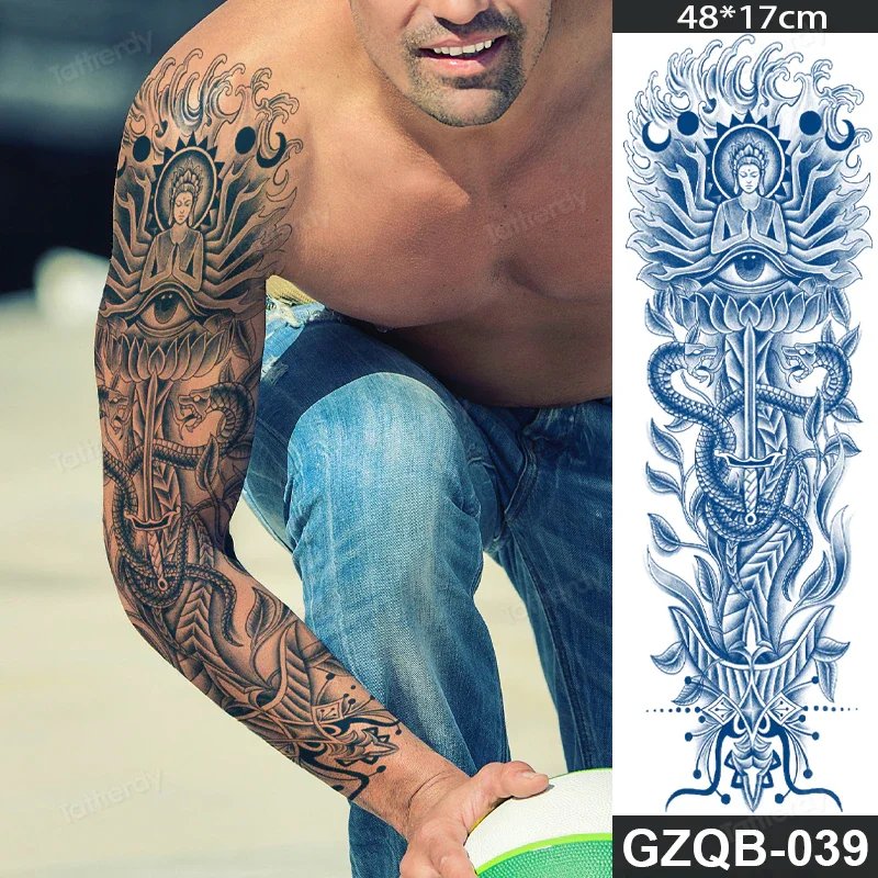 Sdrawing transfer tattoo fake large size full arm tattoo sleeve juice ink long lasting waterproof temporary tattoos men body art 1020-1