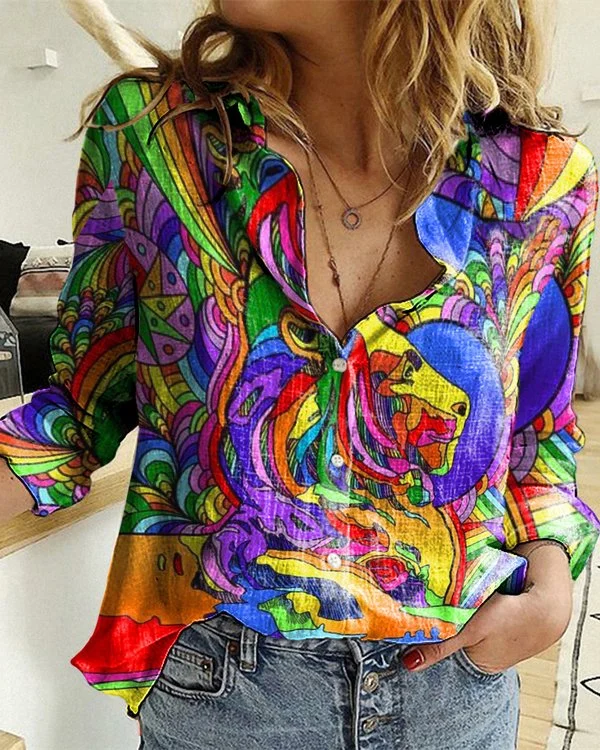 🔥kukelife🔥Hippie Abstract Print Casual Shirt