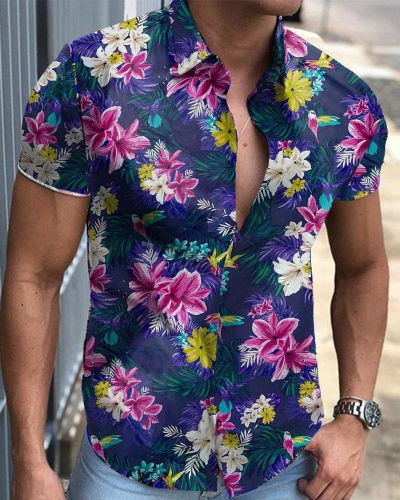 men's flower shirt casual short sleeve