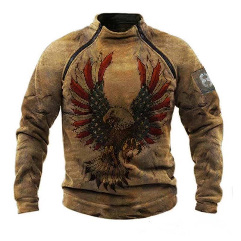 Men's Street Round Neck Sweater 3D Eagle Pattern Printed Sweater