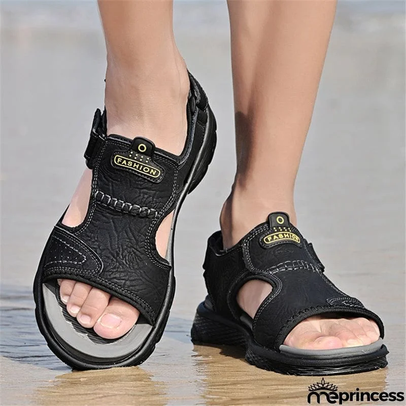 New Mens Casual Open Toe Cowhide Leather Sandals