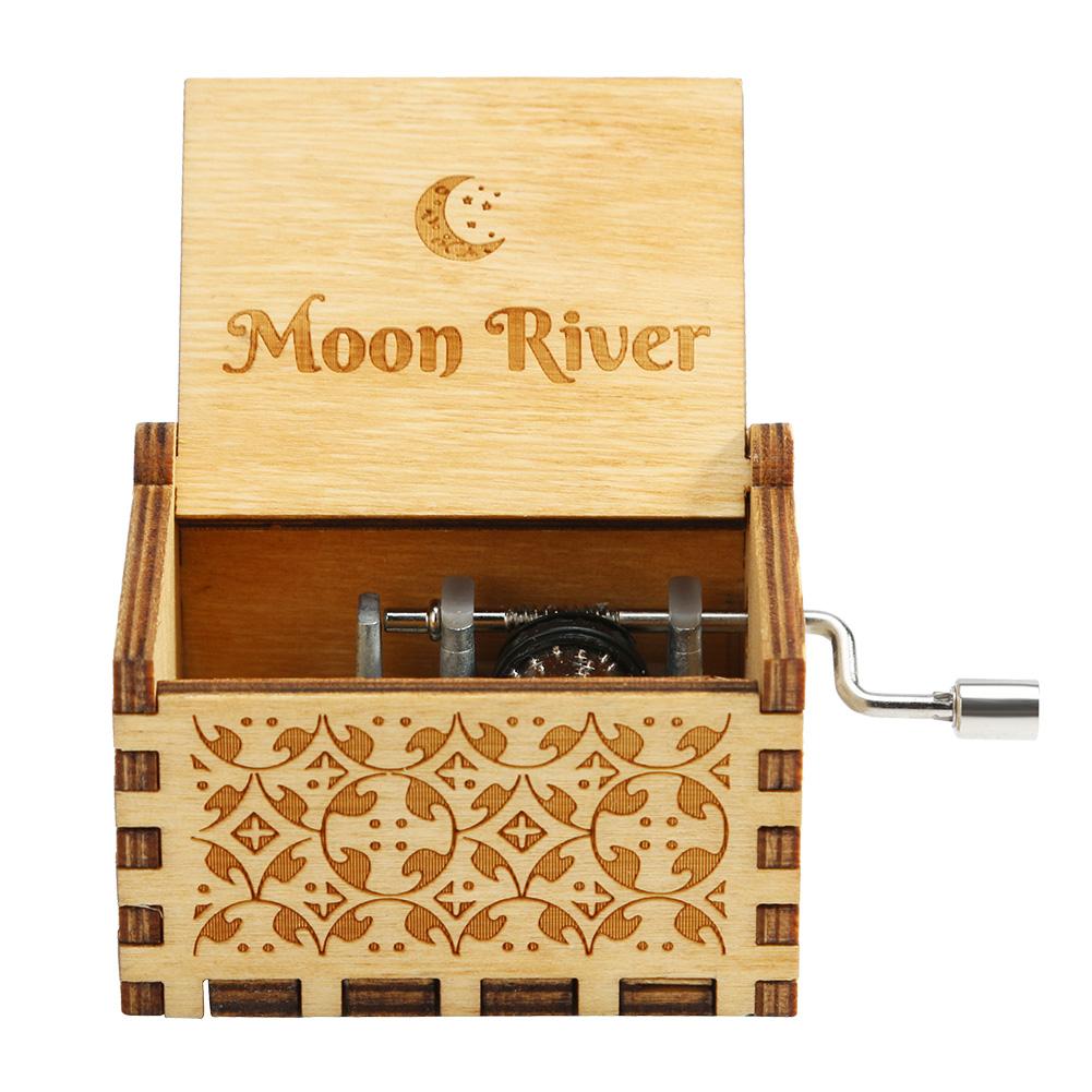 Antique Wooden Music Box Hand Crank Musical Box Birthday Gift (Moon River)