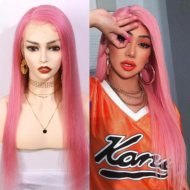 Pink Human Hair Wig Ice Blonde Straight Ombre Lace Front Wig Remy Brazilian Full Lace Wigs For Black Women